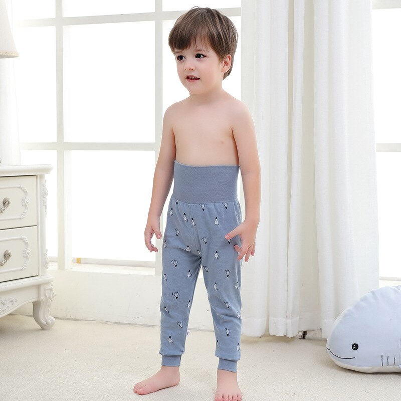 Children's autumn winter cotton long trousers boys girls, warm high-waisted leggings infants belly-protecting pants pants