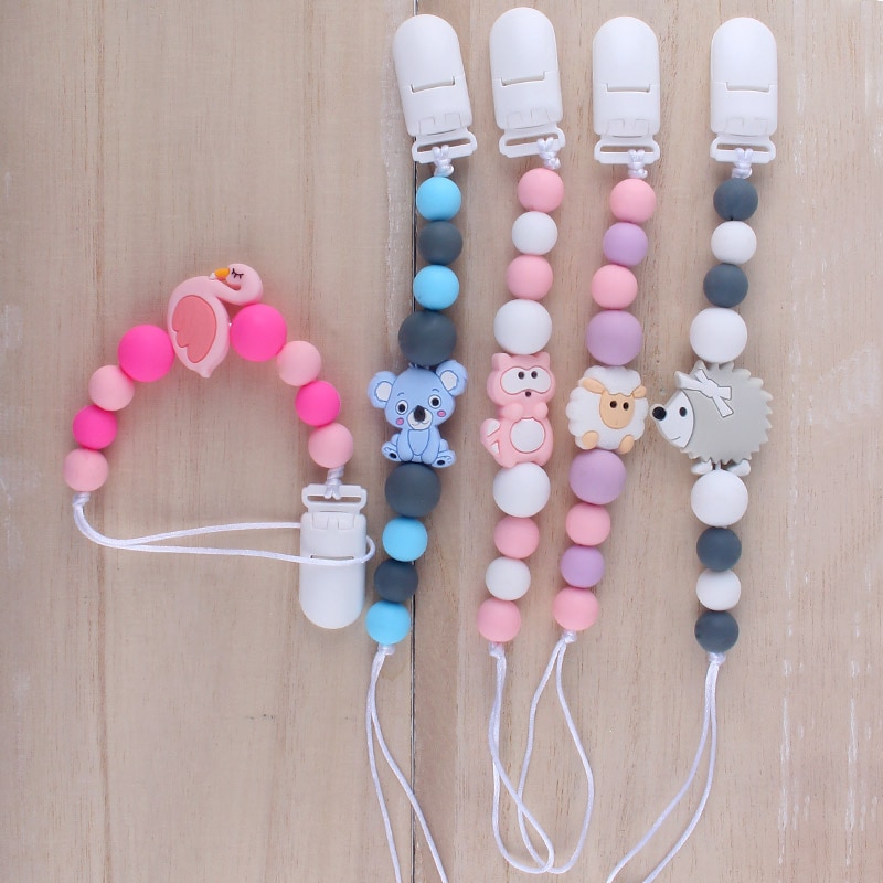 New Baby Pacifier Holder Cartoon Animal Silicone Infant Pacifier Clip Teether Toy Anti-drop Chain Baby Gift Baby Pacifier Holder