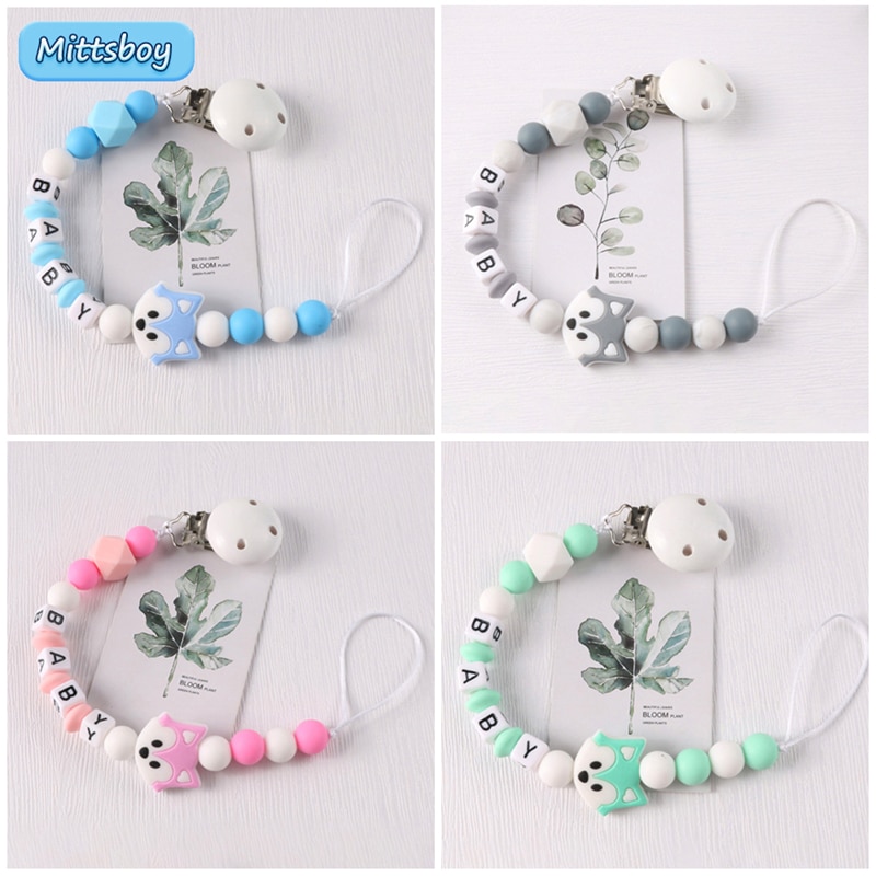 NEW Personalized Name Handmade Food Grade Pacifier Clips ​Chain Silicone Fox Baby Teething Teether Eco-friendly Dummy Holder Gif