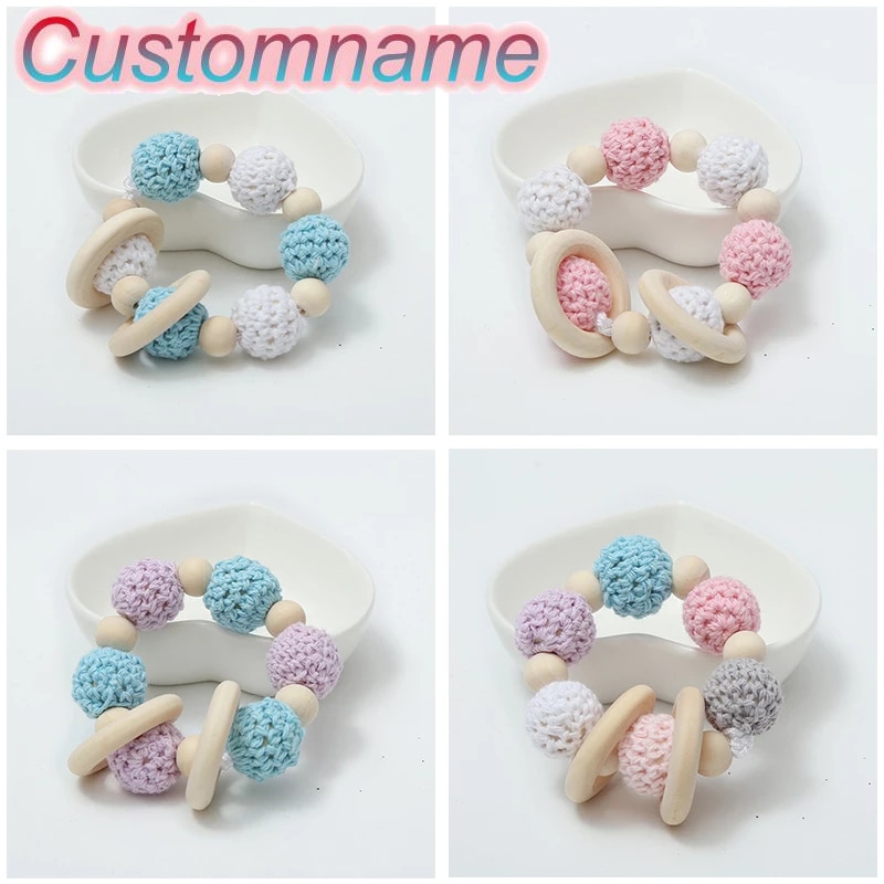 1Pcs Pink Baby Food Grade Wooden Pacifier Chains Holder Handmade Teething Chain Teethers Dummy Clips Crochet Beads Teether Toys