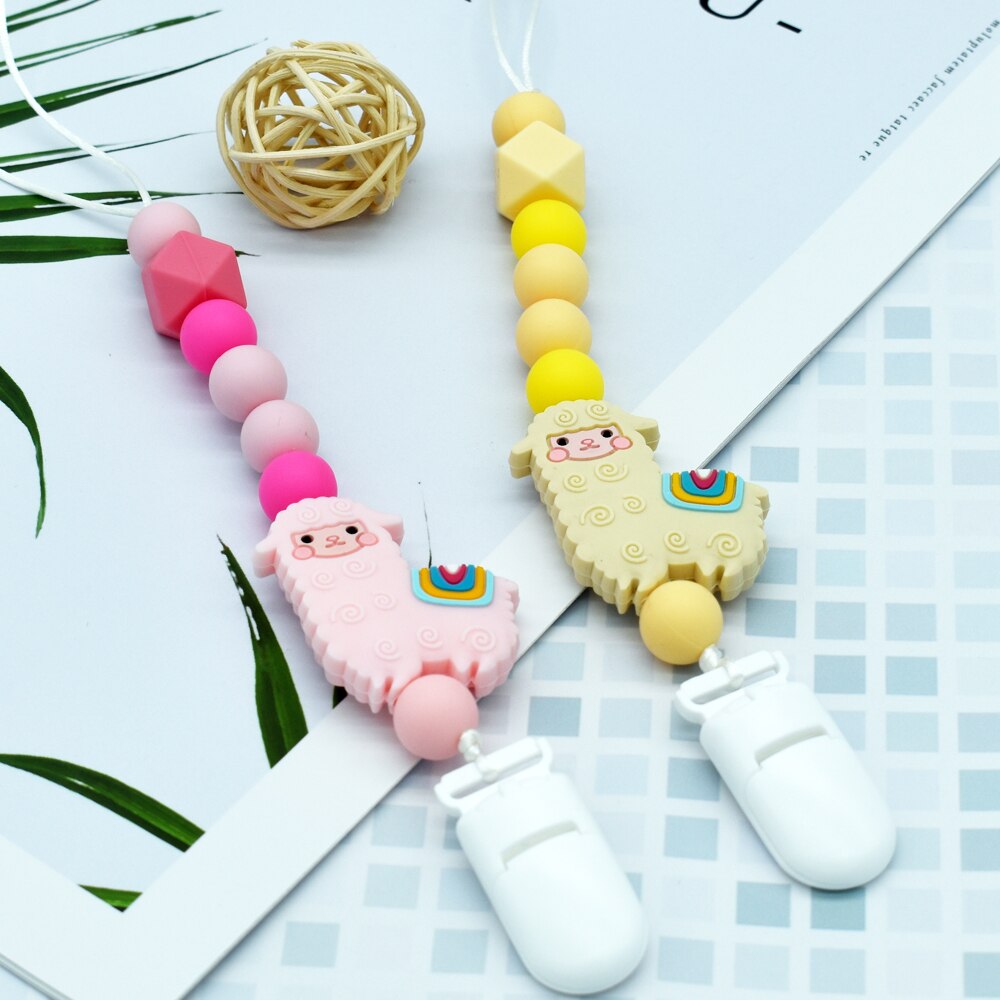 BPA Free Silicone Dummy Pacifier Clips Chain Alpaca Shaped Pendant Nursing Teething Gift for Newborn Baby Boy Girl