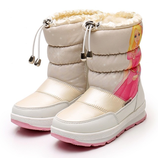 Fashion 1pair Waterproof Ski Children Boot Girl Leather Winter Warm Mixed Wool Snow Boots， -30 degrees Kid Boot