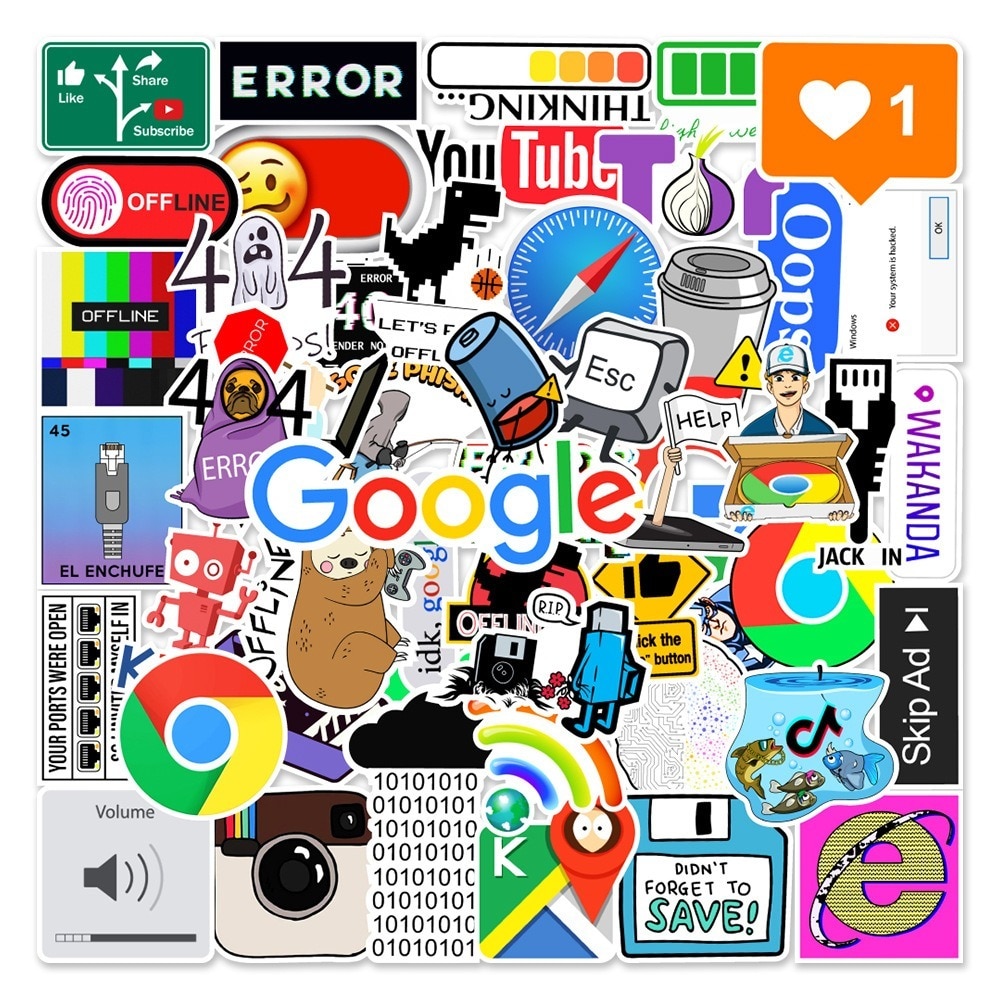 10/50 Pcs Network Error Cloud Docker Bitcoin Programming Language APP Logo Cool Stickers for Laptop Car DIY Stickers