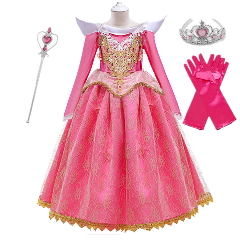 Vintage Queen Golden Lcae Cosplay Girl Dress Winter Long Sleeve Flower Kids Halooween Costume 4-10 Children Chriatmas TulleCloth