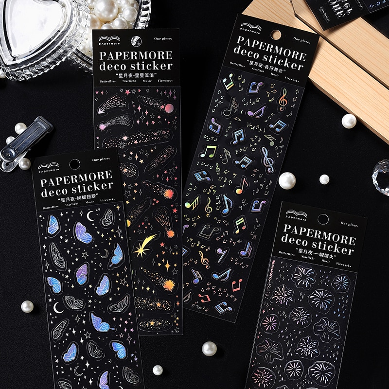 1 Sheet PET Colorful Gold Foil Moon Shooting Star Fireworks Musical Note Decorative Stickers for Scrapbooking DIY Crafts