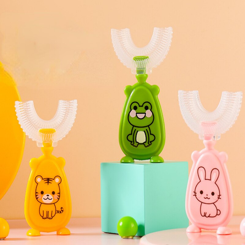2-8Y Cute Animal Kids U-shaped Toothbrush Child Silicone Brush 360 Toothbrush Floss Children's Toothbrush U Training Toothb