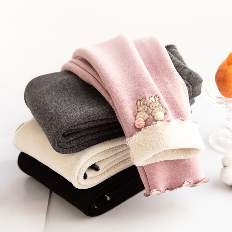 Baby Girls Winter Leggings Children's Cotton Lovely Rabbit Embroidery Lambswool Thickened Warm Tights Kids Clothing Child P