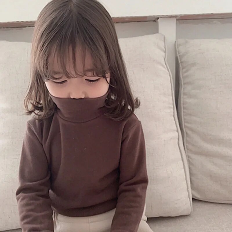 Keelorn Baby Girls Long Sleeve Shirt 2021 New Spring Autumn Kids Solid Color Tops Winter High-necked Clothes Warm Top No Ratings