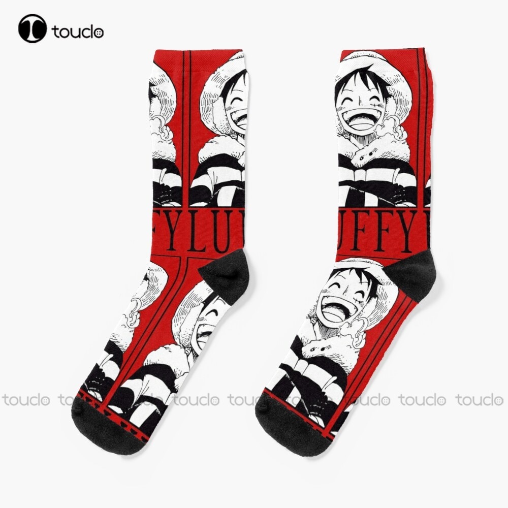 Luffy (Winter) One Piece Winter Manga Straw Hat Socks Black Baseball Socks Personalized Custom Unisex Adult Teen Youth Socks