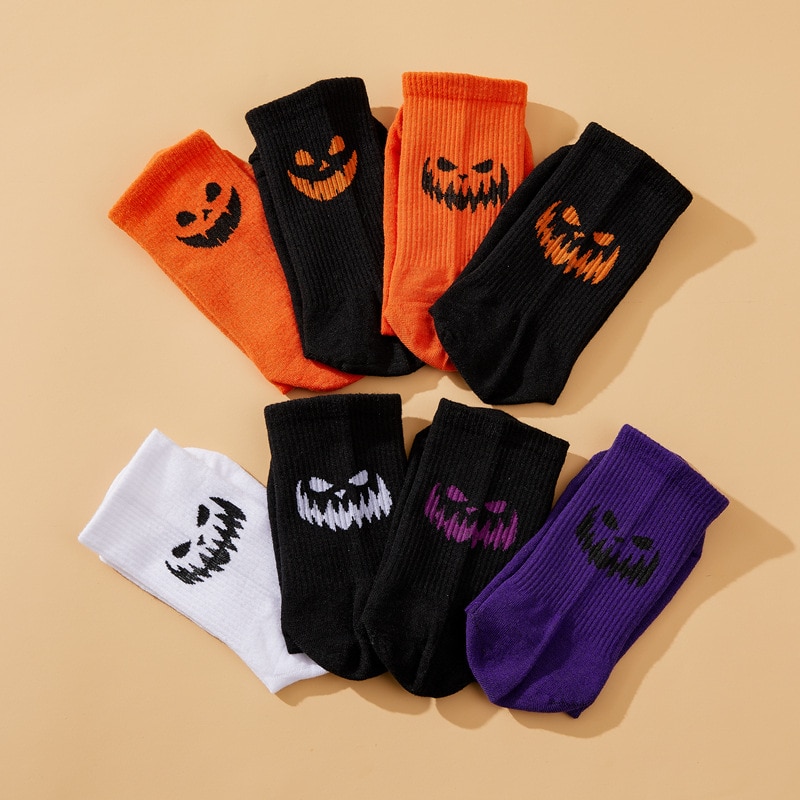 New Funny Men's Ins Socks Autumn And Winter Halloween Cartoon Female Pumpkin Couple Stockings