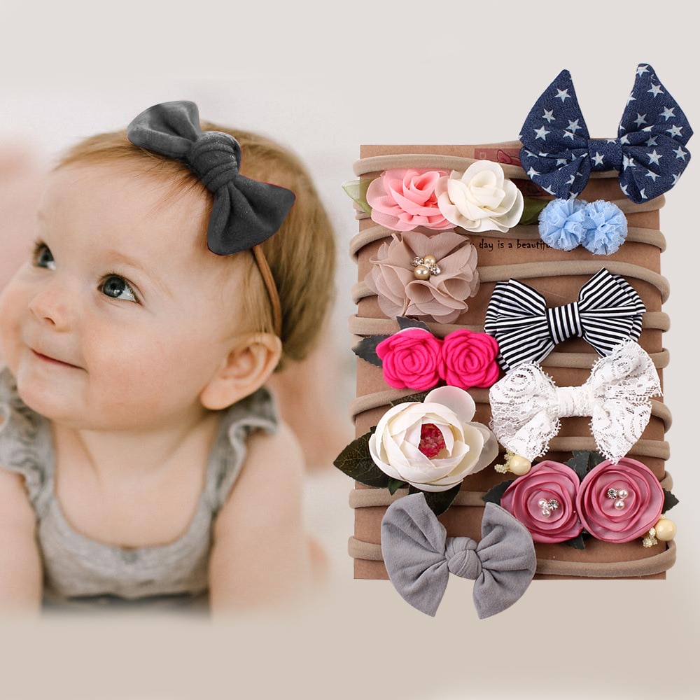10set Children's Headwear Baby Headwear Newborn Headdress Nylon Flower Baby Headdress Headband Baby Accessories Baby Gifts