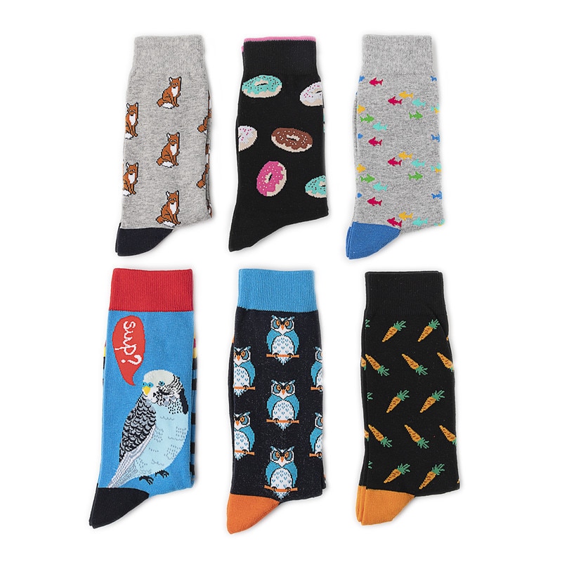 Autumn and Winter Personality Cartoon Animal Owl Men's Tube Socks Combed Cotton Trendy Fashion Color Donut Sports Radish Ne