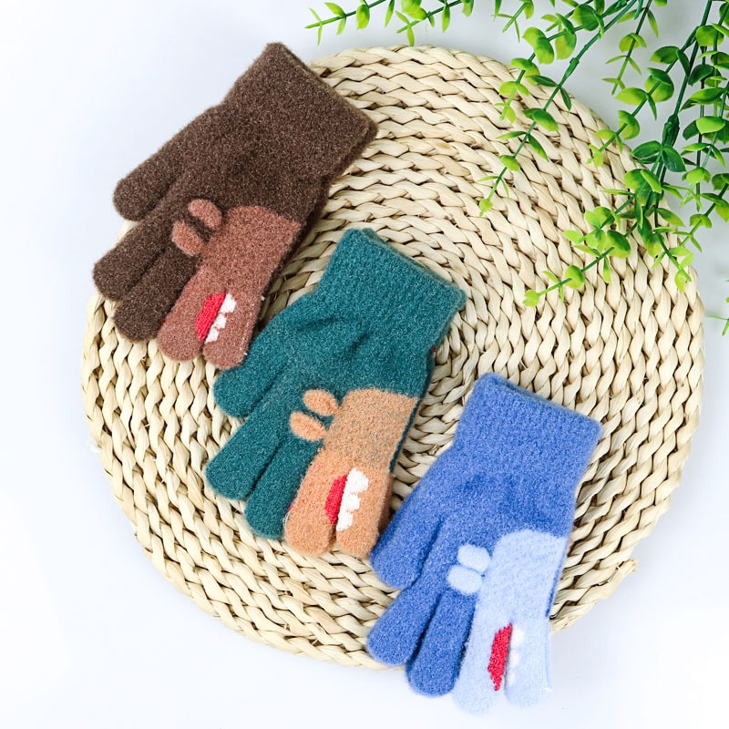 Winter Knitted Children's Gloves 3-7 Years Warm Soft Wool Cartoon Kids Gloves Child Full Finger Baby Boys Girls Mittens