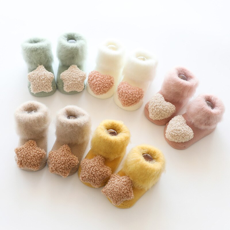 Winter Children's Socks Woolen Ring Thickened Cartoon Newborn Baby Socks Love Heart Star Christmas Baby Socks