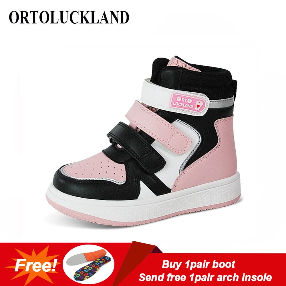 Ortoluckland Children's Sneakers Kids Girls Orthopedic Leather Mesh Shoes Boys Baby Autumn Winter Flat Boots Size24 To 36