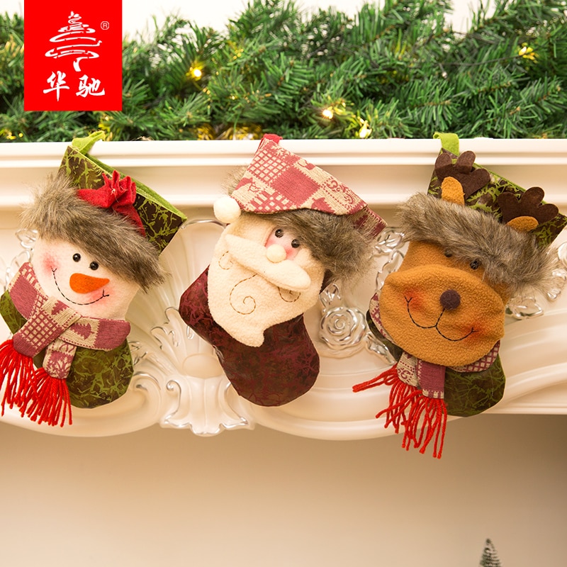 Childen Socks Boys Girls Christmas socks gift bag Christmas ornaments Santa socks children kindergarten gift scene layout