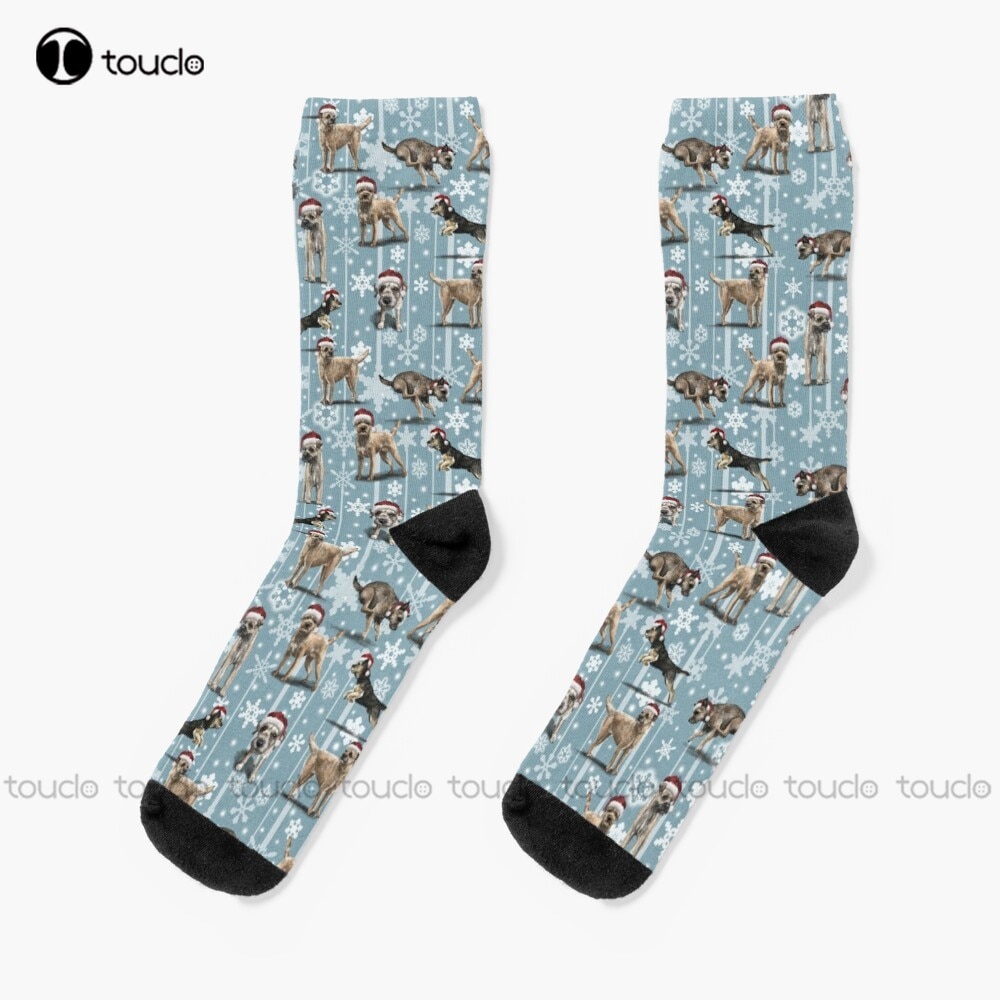 The Christmas Border Terrier Socks Novelty Socks Personalized Custom Unisex Adult Teen Youth Socks 360° Digital Print Funny Sock