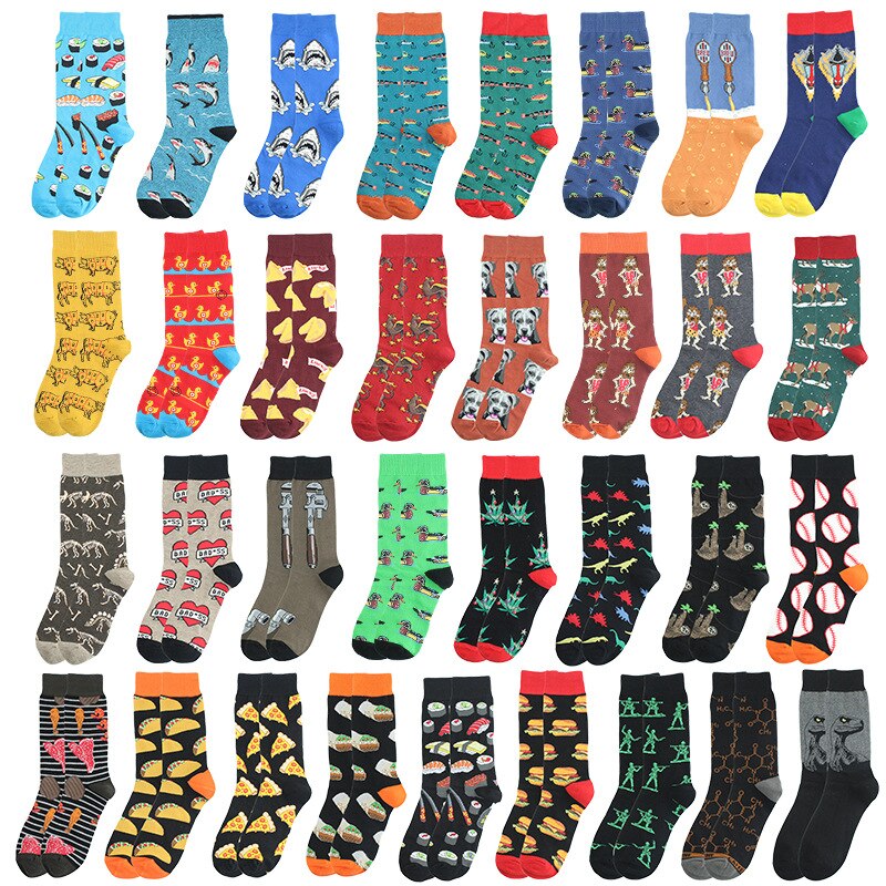 Funny Mens Socks Hip Hop Harajuku Kawaii Cartoon Cotton Socks Creative gourmet burger fries Happy Casual Socks Gifts for Men