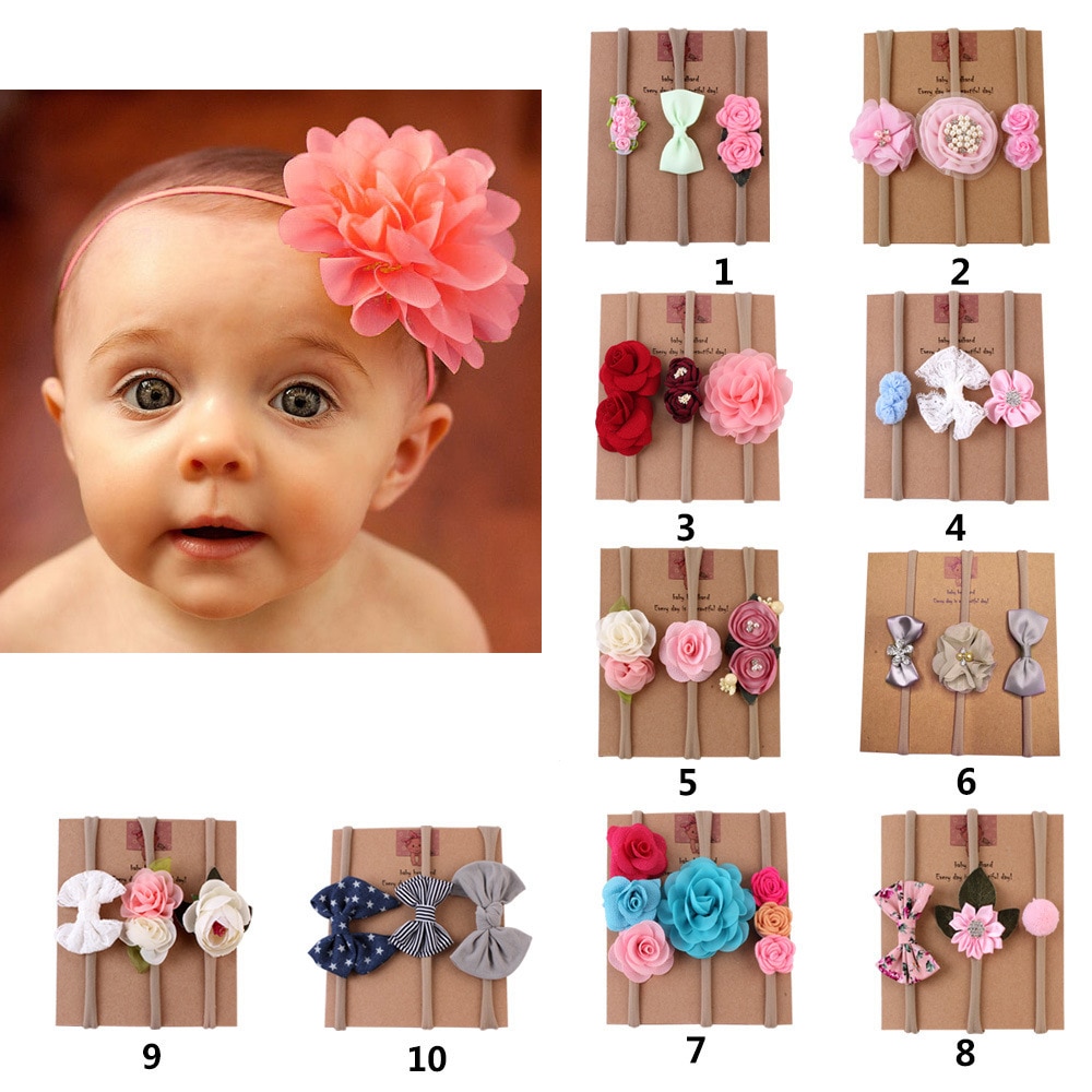 Baby Turban 3set Kids Headwear Baby Accessories Baby Flower Bow Headband Children's Headwear Newborn Headband Baby Headband