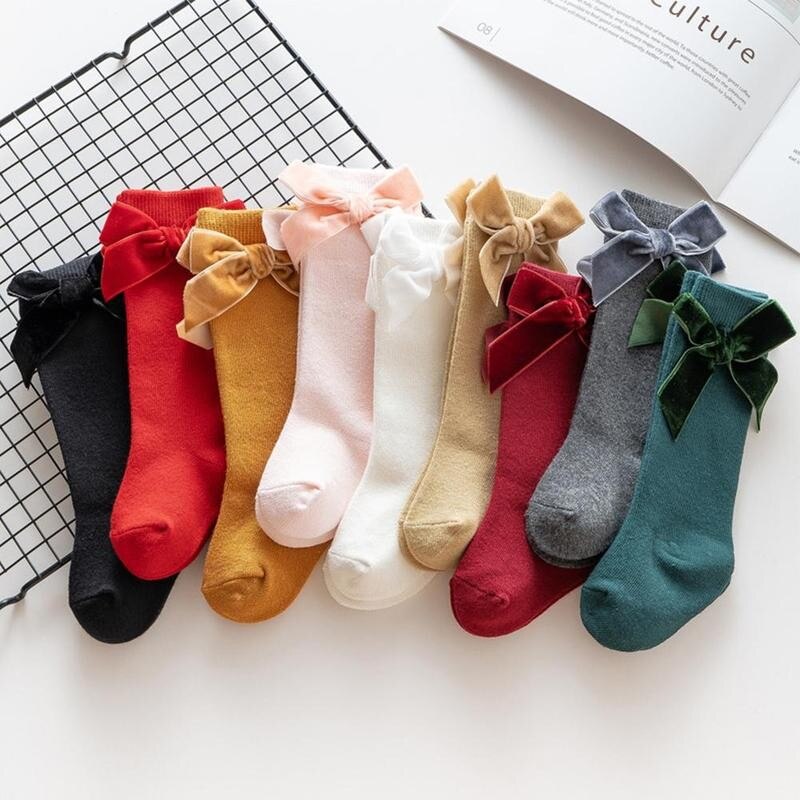 1pair Baby Full Moon Socks Gift Box Autumn Winter Kids Girls Princess Mid-length Tube Socks New Velvet Big Bow Thick Cotton Sock