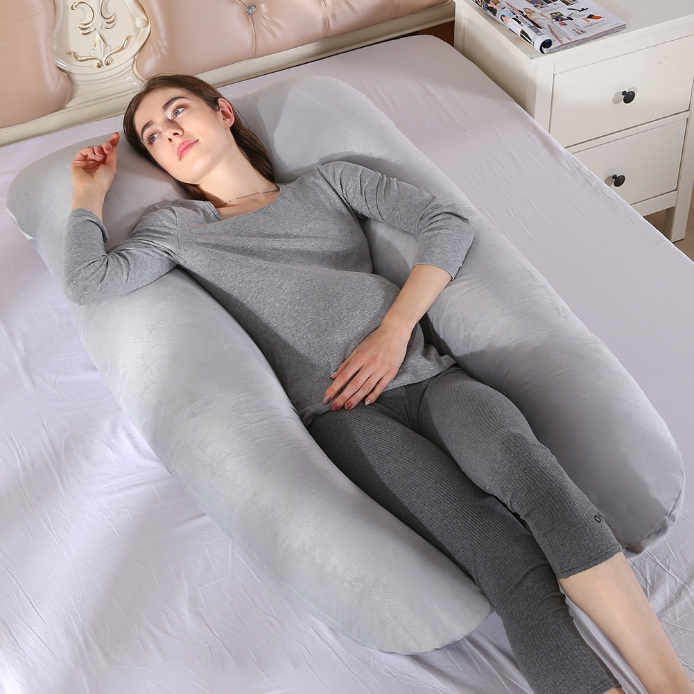 U Shape Maternity Pillow Pregnancy Multifunction Waist Protect Removable Washable Women Crystal Velvet Pillow Cover with Filler
