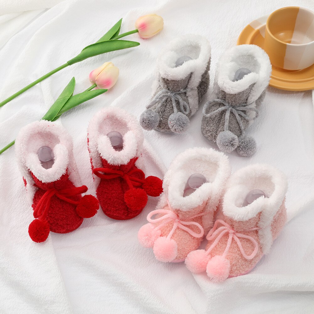 Newborn Cartoons Baby Socks Shoes Boy Girl Puffer Ball Toddler First Walkers Booties Cotton Comfort Soft Anti-slip Infant Shoes