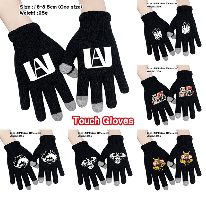 My Hero Academia anime touch gloves clothing Accessories Winter Cosplay Props Thicken Full finger Black glove kid warm gift
