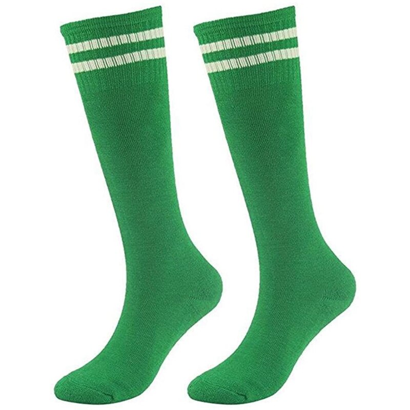 Adult Football Socks Non-Slip Long Tube Over the Knee Ball Socks Student Striped Sports Socks (Green)