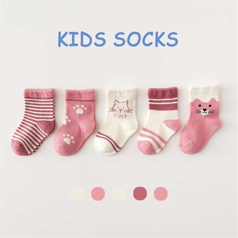 Kids Cotton Socks Children Autumn Winter Girls Polka Dots Toddlers Boys Sport Strips Footwear 5 Pairs Cheap SandQ Baby 2022 New