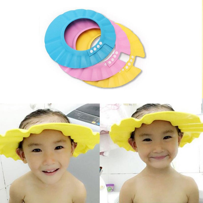 1PC Baby Safe Shower Caps Wash Hair Bathing Protect Soft Cap Adjustable Waterproof Protect Ear Eye Children Hats Color Random