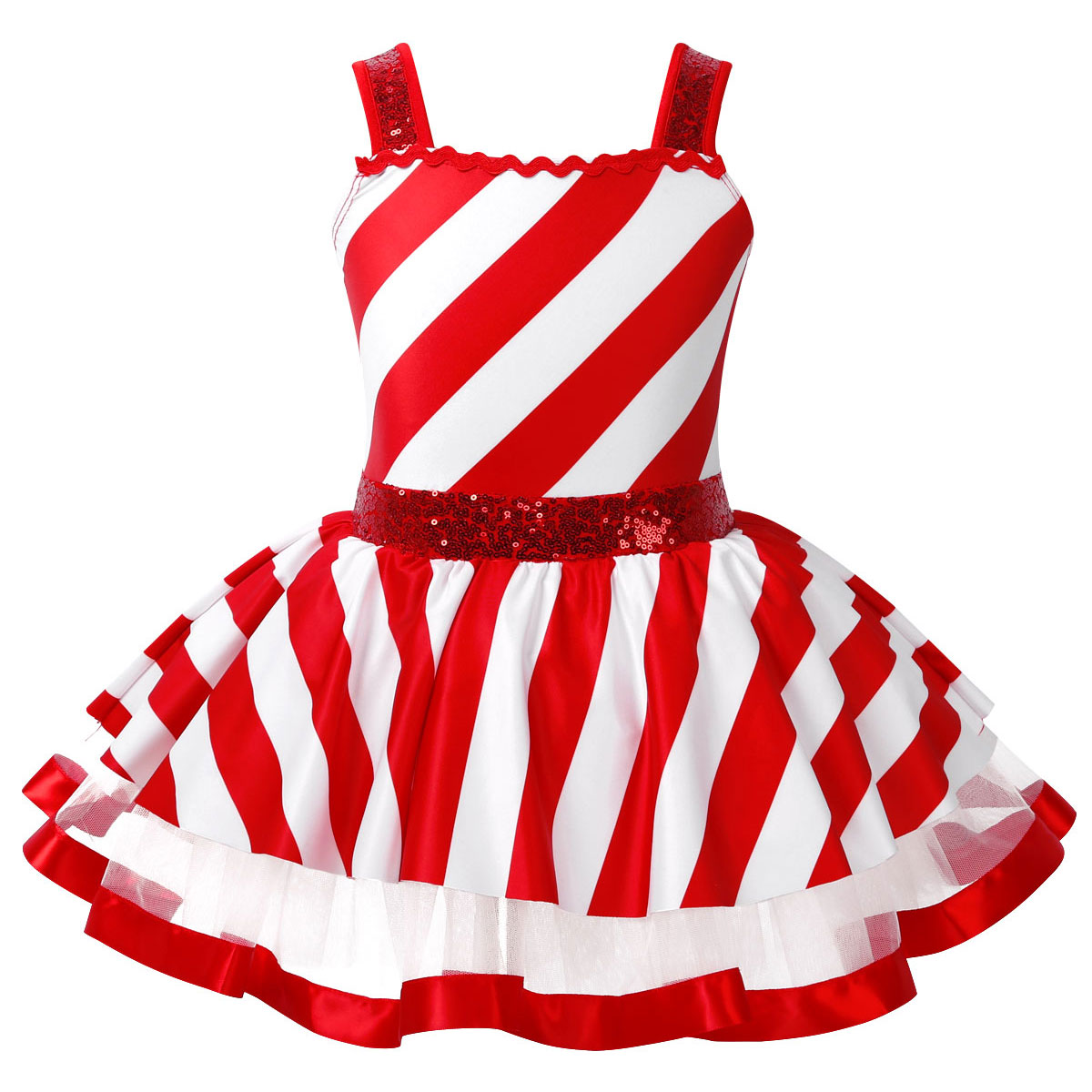 Kids Girls Christmas Dance Wear Tutu Costumes Sequins Striped Figure Skating Dress Ice Skating Gymnastics Ballet Leotards Dress
