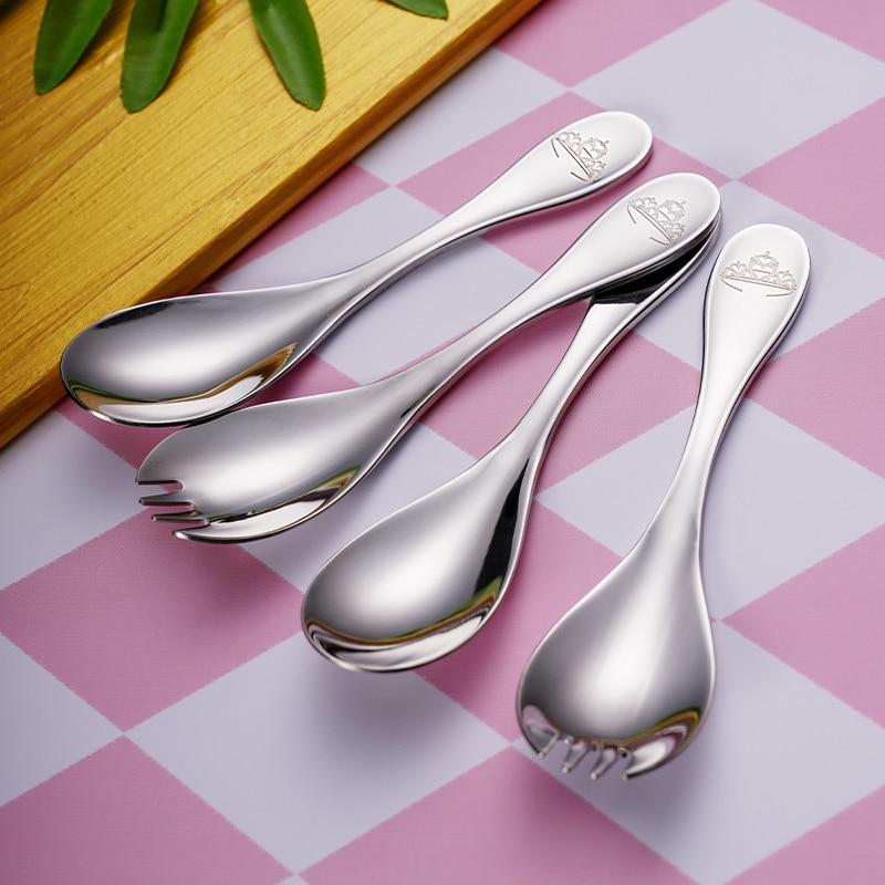 Children's 304 Stainless Steel Spoon Fork Drop-proof Creative Cute Household Eating Spoon Tableware Spoon Baby Spoon Feeder