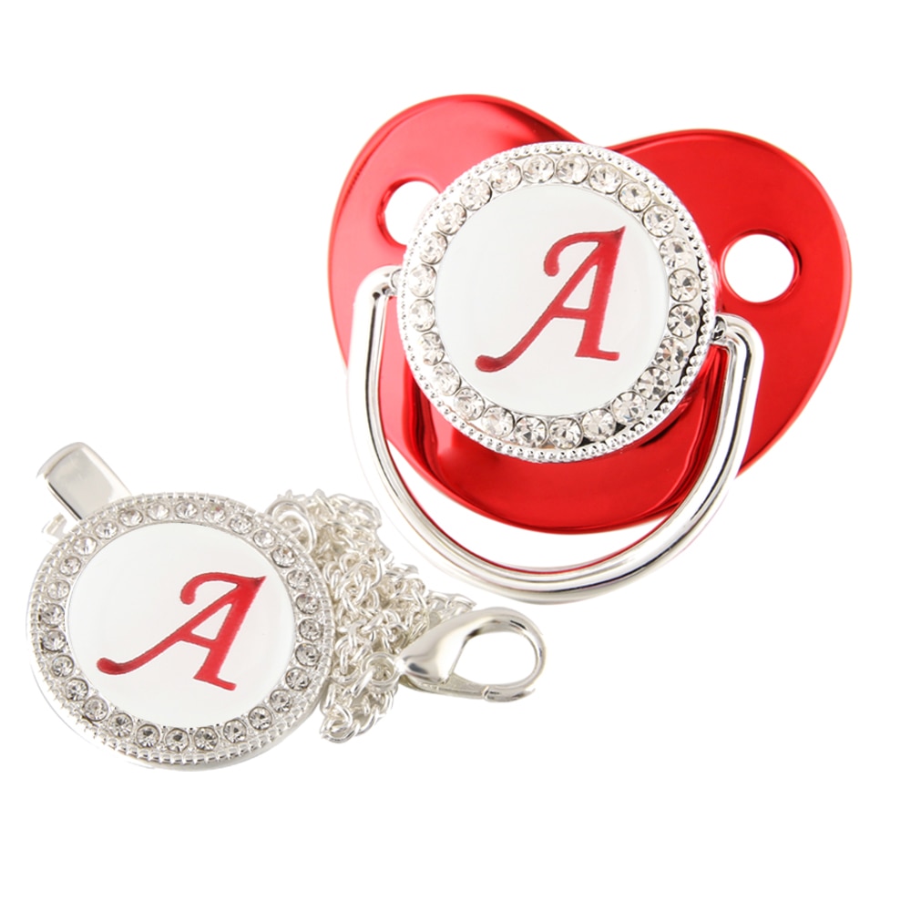 26 Name Initial Letter Red Baby Pacifier andClips BPA Free Silicone Infant Baby Nipple Newborn Dummy Soother