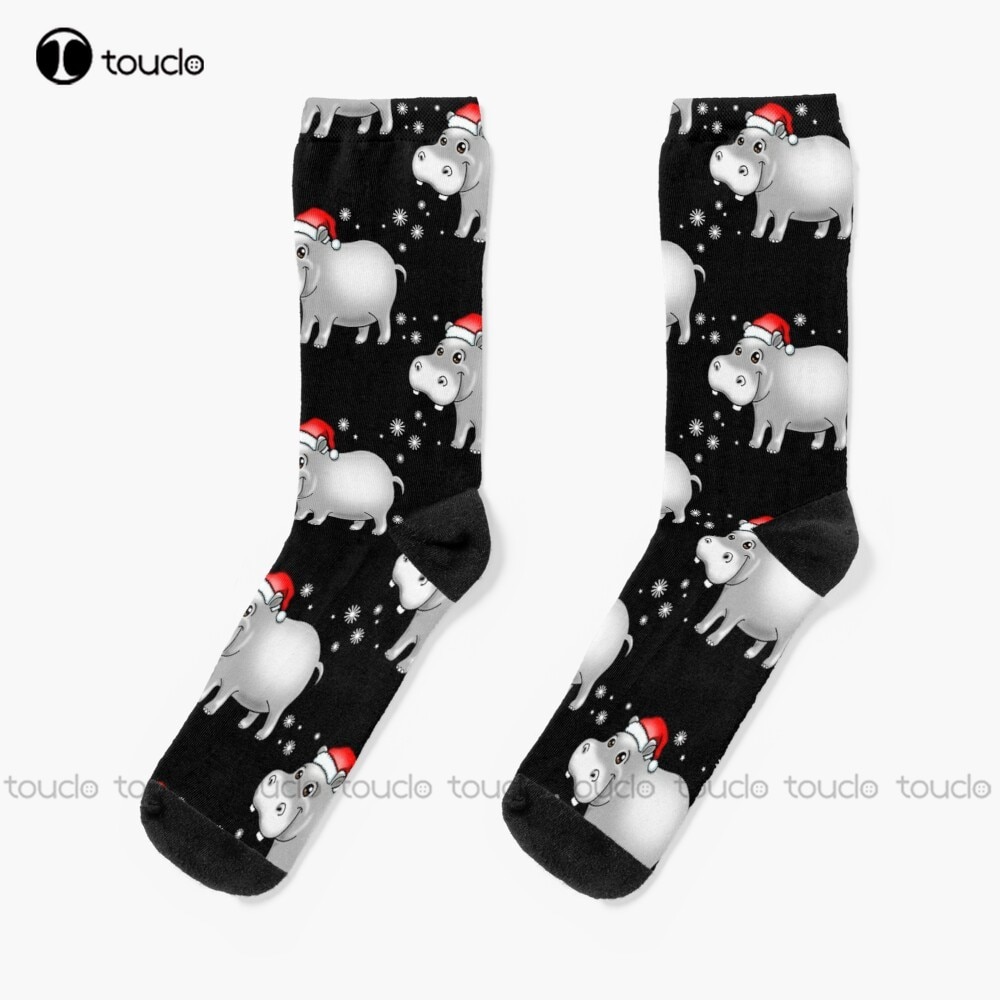 Cute Hippo For Christmas Hippopotamus Socks Softball Socks Christmas New Year Thanksgiving Day Gift 360° Digital Print Custom