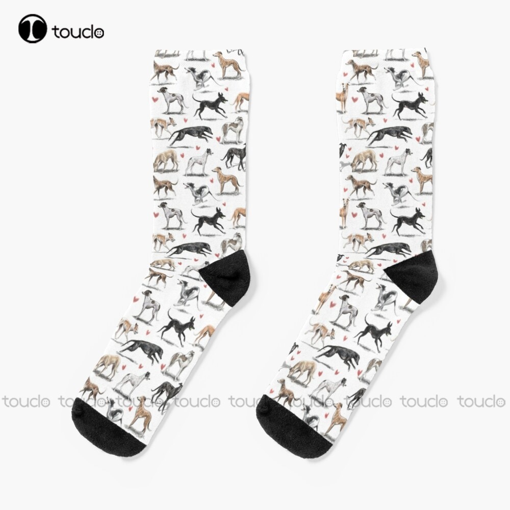 Greyhounds Sighthound Lurcher Socks White Men'S Socks Christmas New Year Thanksgiving Day Gift Unisex Adult Teen Youth Sock