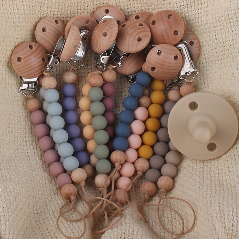 Newborn Pacifier Clip Chain BPA-free Silicone Beads DIY Dummy Nipple Soother Holder Baby Teething Chewing Toys Chain
