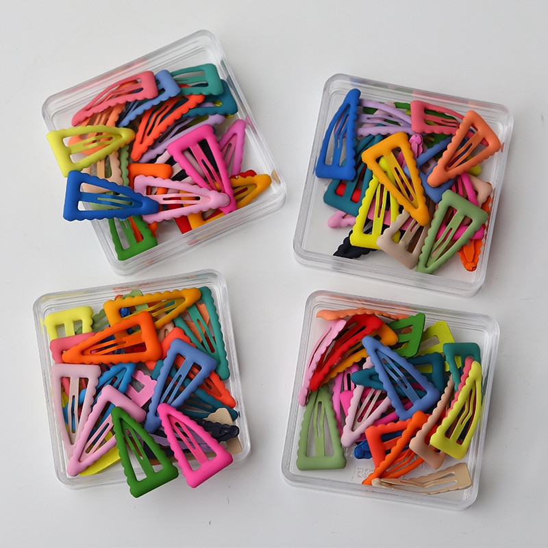 24pcs Hairpin Girly Candy Color Hairpin Cute Girl Hair Accessories Hairpin Boxed Hair Clip Headdress Triangle Children BB Clip