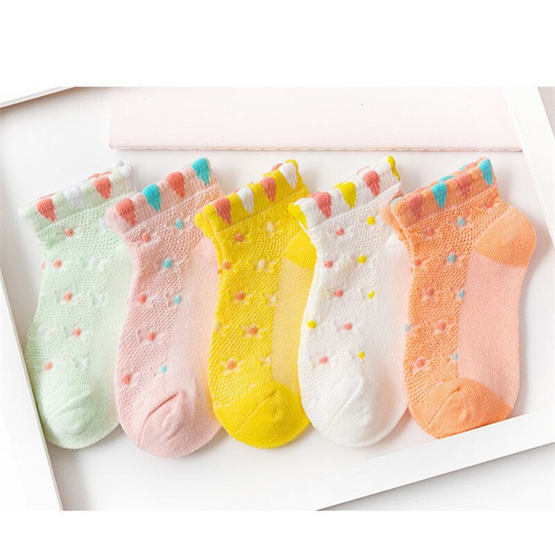 Spring Summer Lace Floret Breathable Mesh Child Socks Fresh Avocado Theme Boys Girls Cotton Socks Fruit Series Baby Short Socks