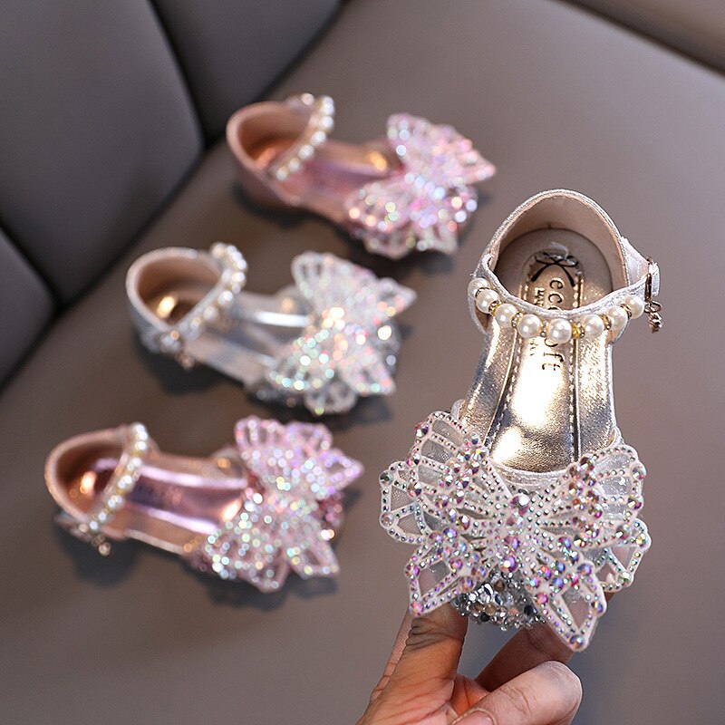 Spring Korean Style Princess with Butterfly Cute Solid Dress Shoes Pearls Decro Shallow Mary Jane Shoes for Party Non-slip Flat