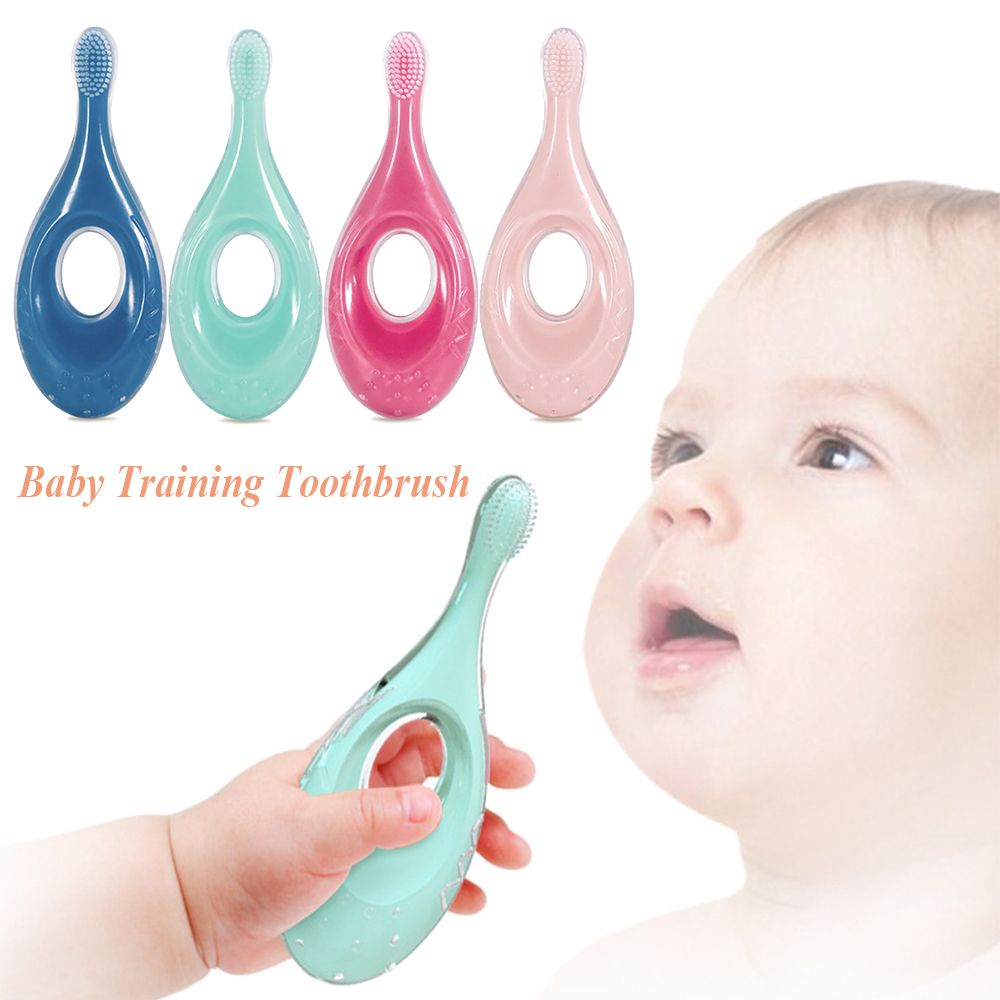 Toddlers Short Handle Soft Silicone Baby Training Toothbrush 2 in 1 Baby Toothbrush Baby Oral Care Manual Toothbrush