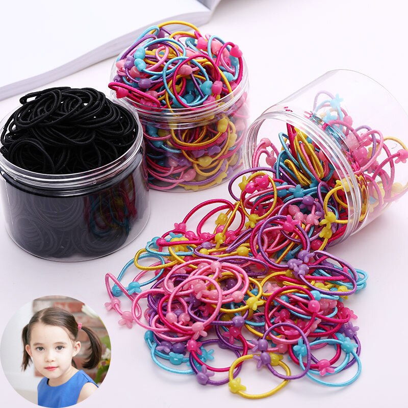 100 Pcs/Box Girls Elastic Hair Band Hair Accessories Gift Box Flower Bows Hair Clips Cartoon Hair Rope For Kids Headdress