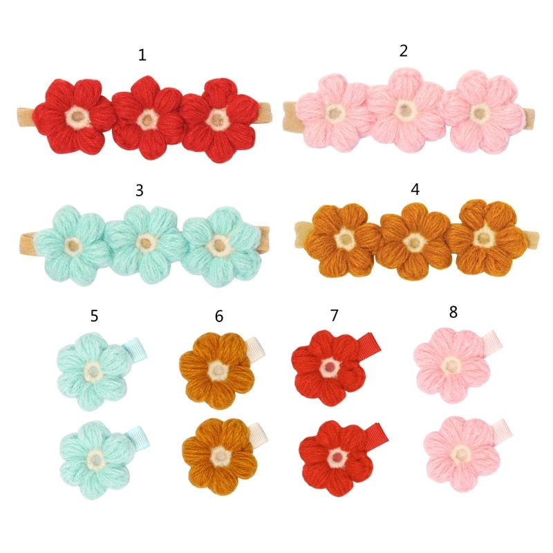 2022 New Baby Headband Handmade Crochet Flowers Kid Elastic Hairband ChildHair Accessory