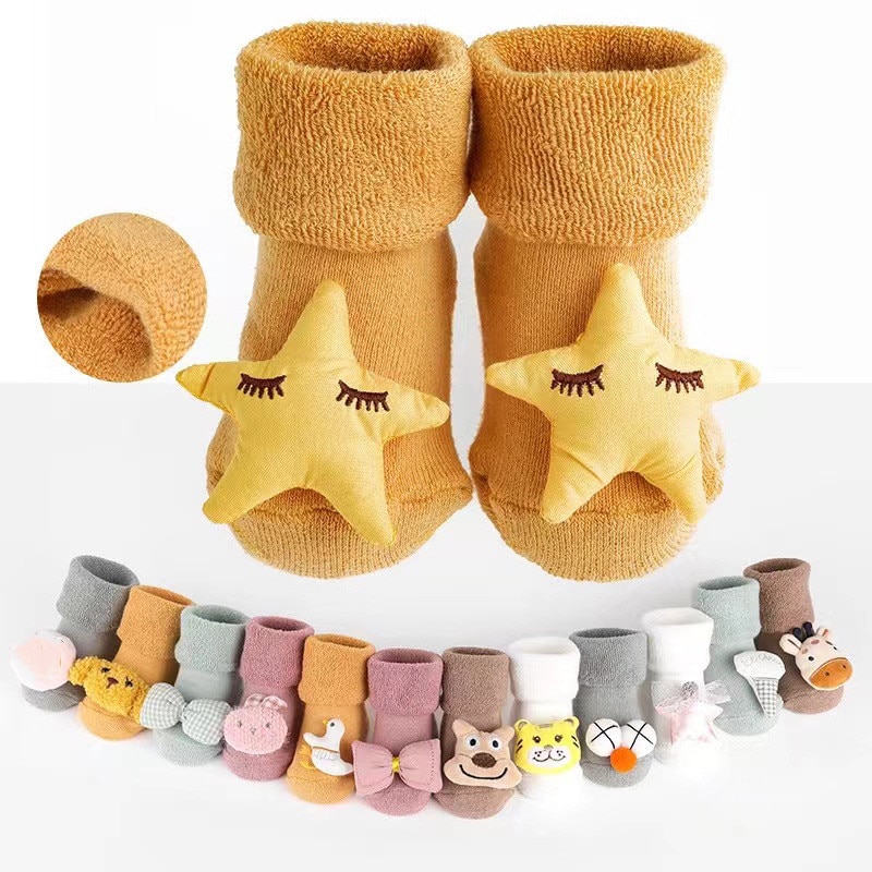 3 Pairs/batch Winter Thick Terry Baby Socks Keep Warm Newborn Cotton Socks Soft Cartoon Children Toddler Socks Baby Floor Socks