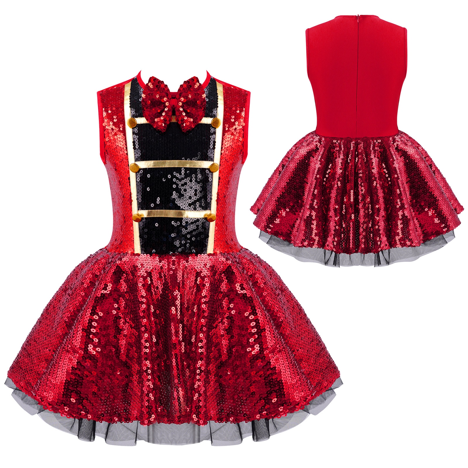 Kids Girls Cosplay Costume Sleeveless Contrast Patchwork Bodysuit Leotard Shiny Sequined Carnival Party Dress Girls Christmas