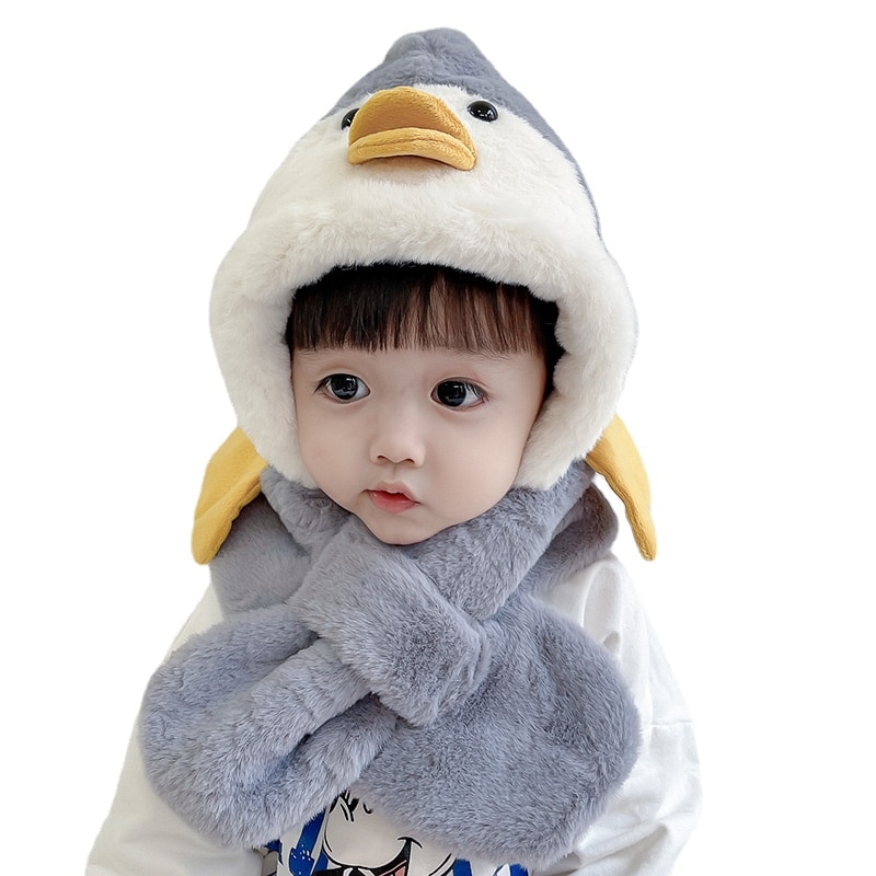 Autumn and Winter Cute Animal Children's Ear Caps and Scarf Two Piece Thicken Cap Plus Fleece Kids Caps Accessories 3-7 Yea