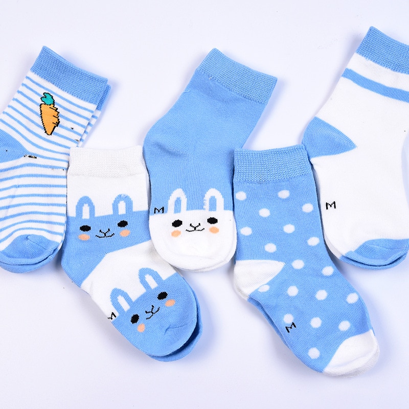 100% Cotton 5Pairs/Lot 0-6 Years Baby Socks Newborn Cute Cartoons Blue Pink Boys Girls Socks For Autumn Winter Kids Socks Sets