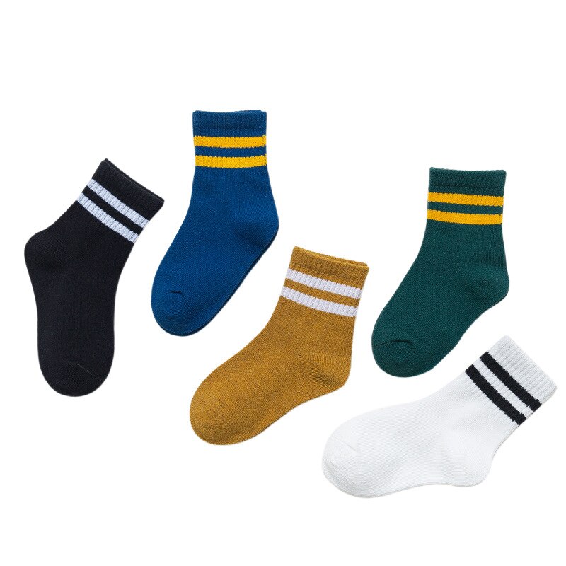 5Pcs/set Autumn Winter Cotton Breathable Knitted Stripe Middle Tube Sports Socks Children Kids Boys Girls Fashion School Socks