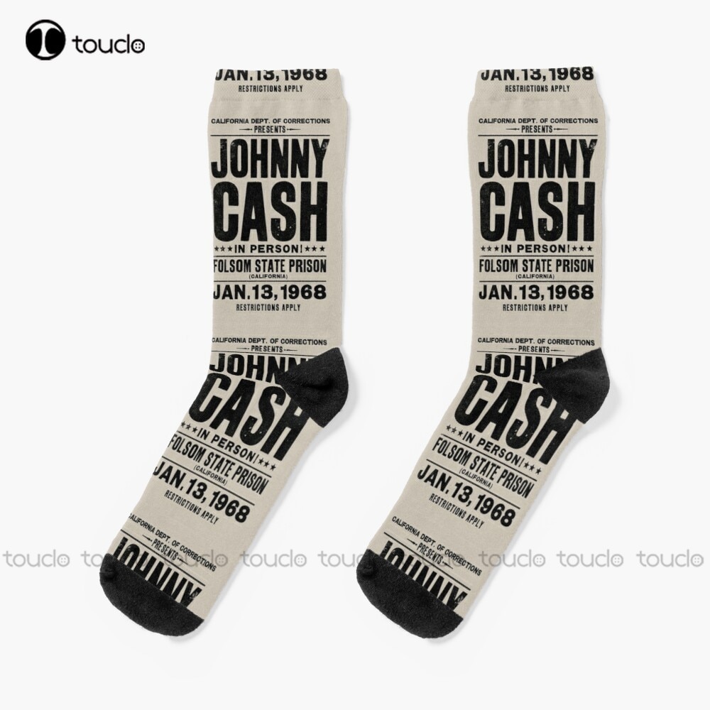 Johnny Cash Vintage Folsom Prison Concert Poster Socks Socks Women Christmas New Year Gift 360° Digital Print Hd High Quality