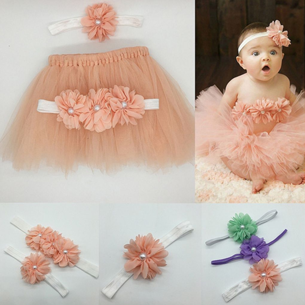 Baby Newborn Photography Props Cute Princess Infant Costume Outfit with Flower Headband Baby Girl Summer Dress Tutu Skirt