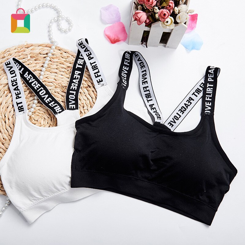 1pc female English alphabet strap bra sports bra vest seamless padded push bra trendy pants Glittery